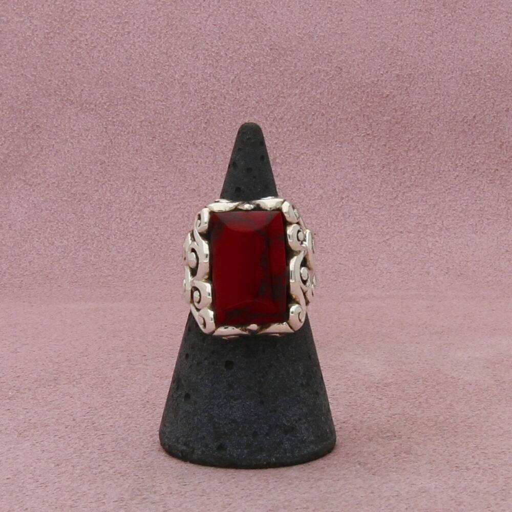 sterling silver vintage red jasper scroll ring size 5.75